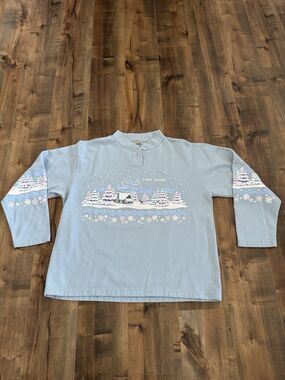 Vintage 90s Lake Tahoe Winter Womens Sweater Size XL Blue Snowflake Cabin USA